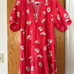 Red Floral Dress with Puff Sleeves